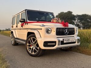 Mercedes G wagon White G 63 Luxury wedding car with decorations for hire in Punjab Chandigarh Amritsar Delhi