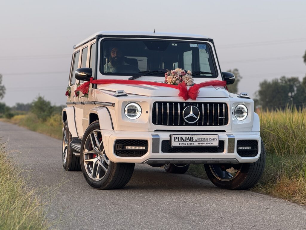 Mercedes G wagon White G 63 Luxury wedding car with decorations for hire in Punjab Chandigarh Amritsar Delhi