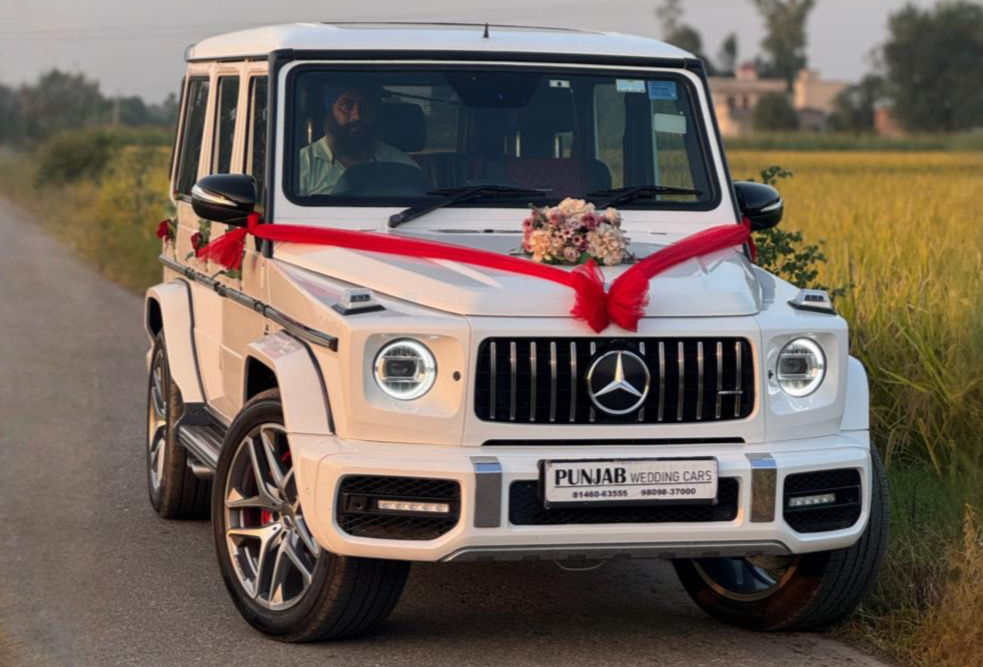 Mercedes G wagon White G 63 Luxury wedding car with decorations for hire in Punjab Chandigarh Amritsar Delhi